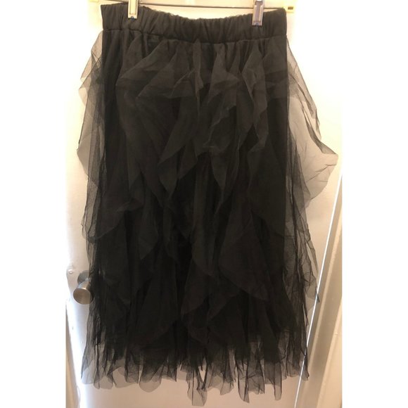 A-line Long Tulle Skirt.Black. Elastic Waist - Picture 2 of 2